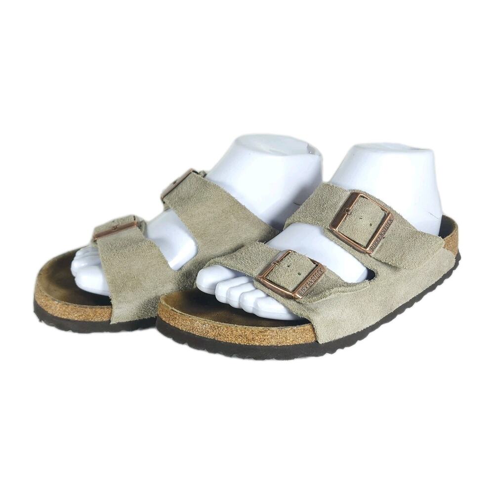 Birkenstock Suede Two-Strap Sandals in Light Taupe